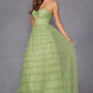 Juliet JT2456H Long Strapless Keyhole Tiered Ruffled Tulle A-Line Gown