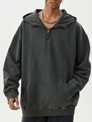 Men's Washed Quarter-Zip Hoodie with Kangaroo Pocket - Farnelli