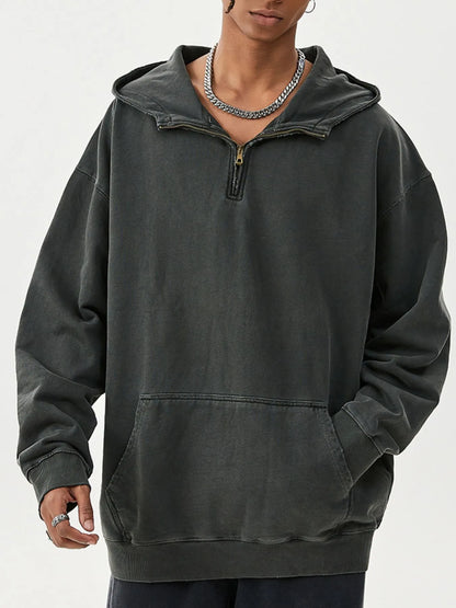 Men's Washed Quarter-Zip Hoodie with Kangaroo Pocket - Farnelli