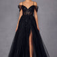 Juliet JT2466A Long Cold Shoulder Sweetheart Corset Bodice A-Line Gown