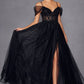 Juliet JT2466A Long Cold Shoulder Sweetheart Corset Bodice A-Line Gown