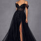 Juliet JT2466A Long Cold Shoulder Sweetheart Corset Bodice A-Line Gown