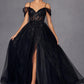 Juliet JT2466A Long Cold Shoulder Sweetheart Corset Bodice A-Line Gown