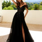 Juliet JT2466A Long Cold Shoulder Sweetheart Corset Bodice A-Line Gown