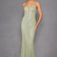 Juliet JT2470S Long V-Neck Boned Bodice Fitted Net Mesh Formal Dress