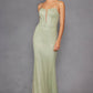 Juliet JT2470S Long V-Neck Boned Bodice Fitted Net Mesh Formal Dress