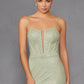 Juliet JT2470S Long V-Neck Boned Bodice Fitted Net Mesh Formal Dress