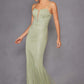 Juliet JT2470S Long V-Neck Boned Bodice Fitted Net Mesh Formal Dress