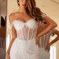 Juliet JT2471LW Long Off the Shoulder Fringe Sleeve Fitted Wedding Gown