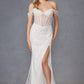 Juliet JT2471LW Long Off the Shoulder Fringe Sleeve Fitted Wedding Gown