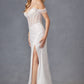 Juliet JT2471LW Long Off the Shoulder Fringe Sleeve Fitted Wedding Gown
