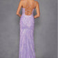 Juliet JT2473R Long Fitted Sequin Lace Applique Boned Corset Gown