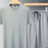Men's Plus Size Round Neck Short Sleeve Top and Shorts Set - Gray