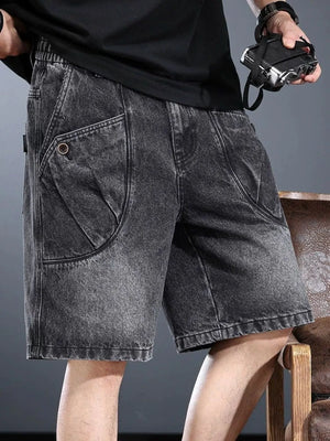 Men's Plus Size Washed Cargo Denim Shorts - Farnelli