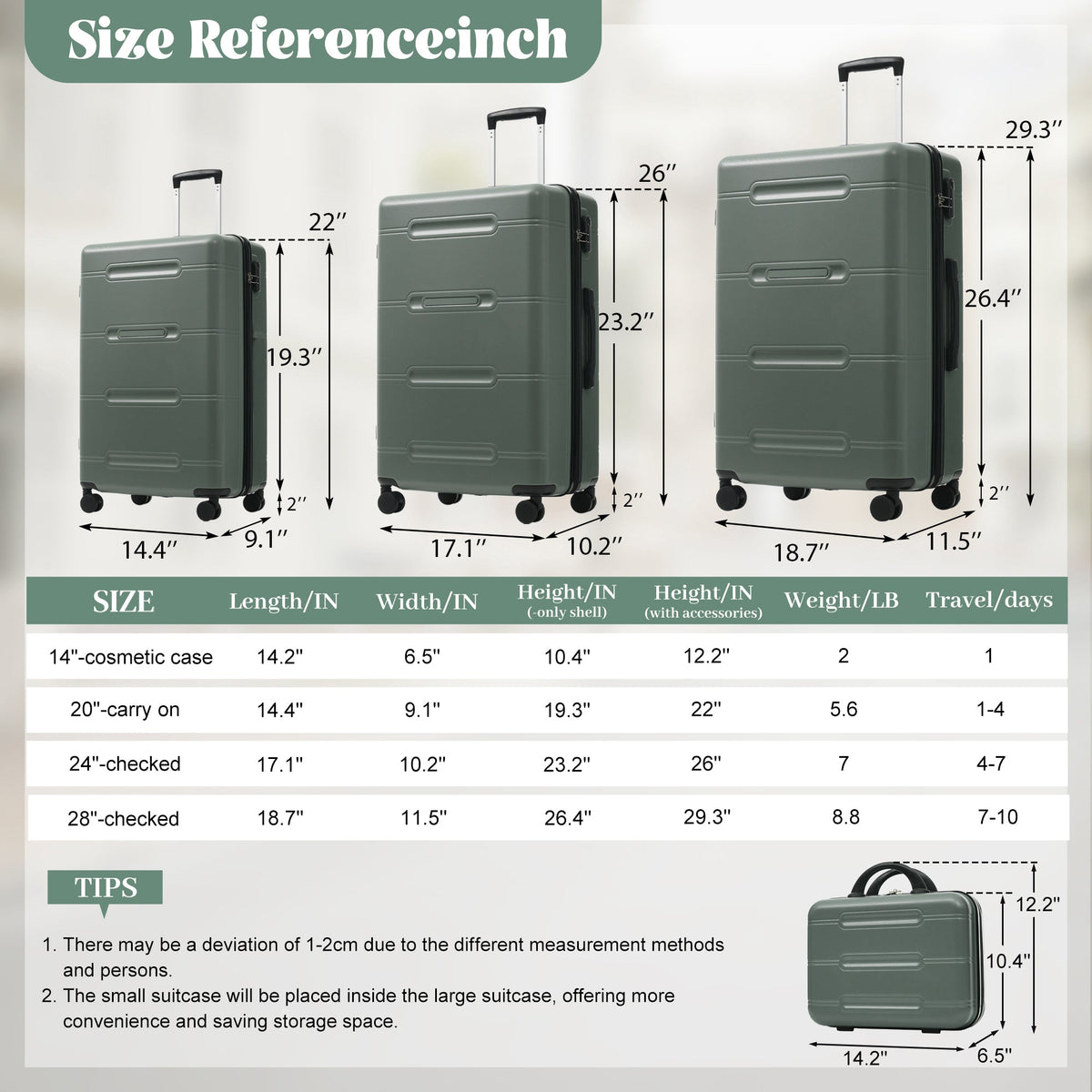 HouseOfZazla 6-piece lightweight hardshell luggage set with spinner wheels in assorted sizes