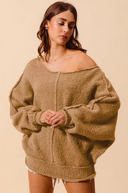 SO ME Loose Fit Exposed Seam Slouchy Boucle Sweater - Farnelli