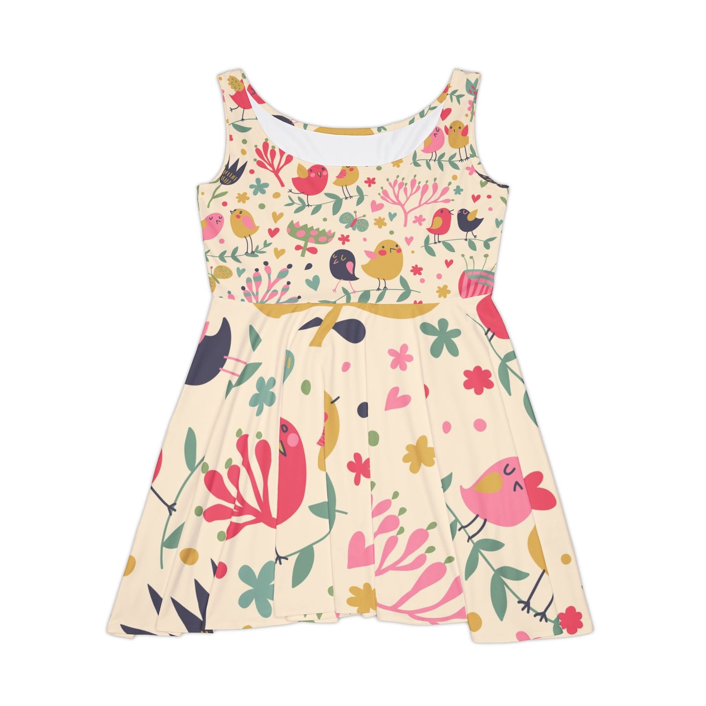 Floral Bird Print Women's Skater Dress | Spring Fashion, Summer Outfit, Casual Wear, Birthday Gift, Garden Party Dress