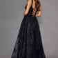 Juliet JT2495A Long A-Line Floral Lace Evening Gown