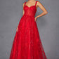 Juliet JT2495A Long A-Line Floral Lace Evening Gown