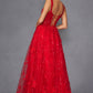 Juliet JT2495A Long A-Line Floral Lace Evening Gown