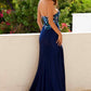Juliet JT2496A Strapless Floral Embroidered Bodice Fitted Formal Gown