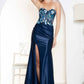 Juliet JT2496A Strapless Floral Embroidered Bodice Fitted Formal Gown