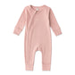 Cotton Baby Zipper Romper With Convertible Cuffs-Soft Coral
