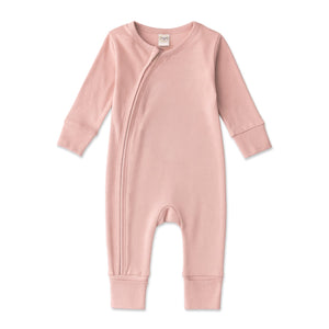 Cotton Baby Zipper Romper With Convertible Cuffs-Soft Coral