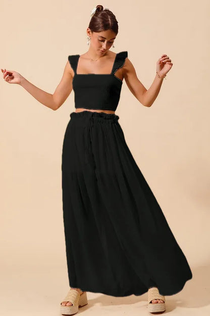 SO ME Smocked Top and Flowy Maxi Skirt Set - Farnelli