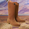 Suede Block Heels Boots - Tan