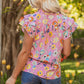 Aadhya Flutter Sleeve V Neck Floral Top - Farnelli