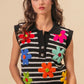 BiBi Flower Patch Striped Half Button Sweater Vest - Farnelli
