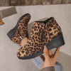 Round Toe Wedge Ankle Boots - Leopard