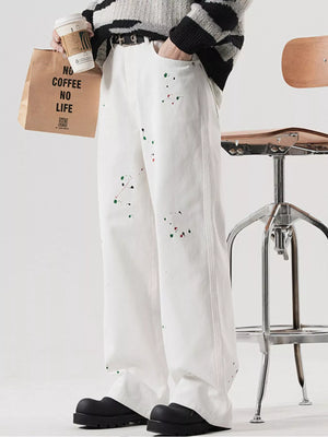 Men's Splatter-Paint Wide-Leg Jeans - Farnelli