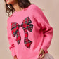 SO ME Checker Plaid Ribbon Christmas Holiday Sweater - Farnelli