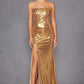 Juliet JT2500A Strapless Fitted Metallic Formal Gown