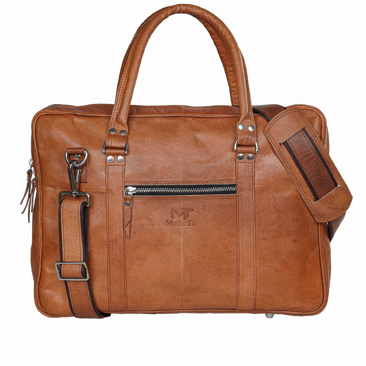 Brown MaheTri Executive Briefcase by Classy Leather Bags with sturdy handles and multiple compartments for professional use.