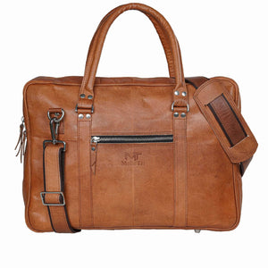 Brown MaheTri Executive Briefcase by Classy Leather Bags with sturdy handles and multiple compartments for professional use.