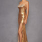 Juliet JT2501A Long Strapless Beaded Sweetheart Fitted Metallic Gown