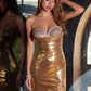 Juliet JT2501A Long Strapless Beaded Sweetheart Fitted Metallic Gown
