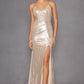 Juliet JT2502A Dress Long Halter Neck Fitted Metallic Gown