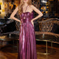Juliet JT2503A Long Halter A-Line Pleated Metallic Gown