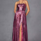 Juliet JT2503A Long Halter A-Line Pleated Metallic Gown