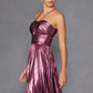 Juliet JT2503A Long Halter A-Line Pleated Metallic Gown