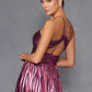 Juliet JT2503A Long Halter A-Line Pleated Metallic Gown