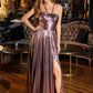 Juliet JT2503A Long Halter A-Line Pleated Metallic Gown