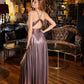 Juliet JT2503A Long Halter A-Line Pleated Metallic Gown