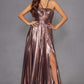 Juliet JT2503A Long Halter A-Line Pleated Metallic Gown