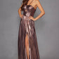 Juliet JT2503A Long Halter A-Line Pleated Metallic Gown