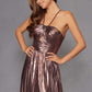 Juliet JT2503A Long Halter A-Line Pleated Metallic Gown